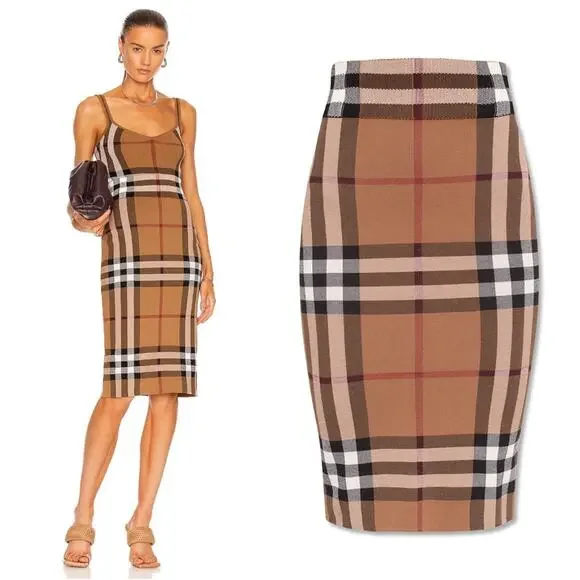 Burberry Kammie Check Pencil Skirt in Birch Brown - Picture 4 of 17